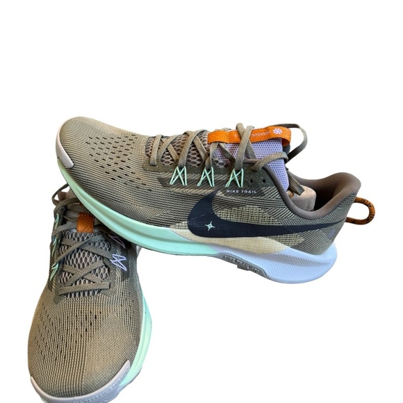Nike Olive Green Sneakers with Mint Purple and Orange Accents main image 5